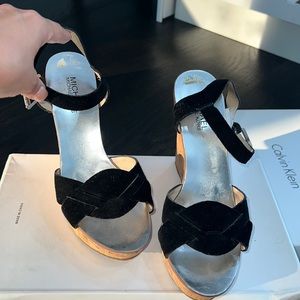 Michael kors cork suede leather wede heel